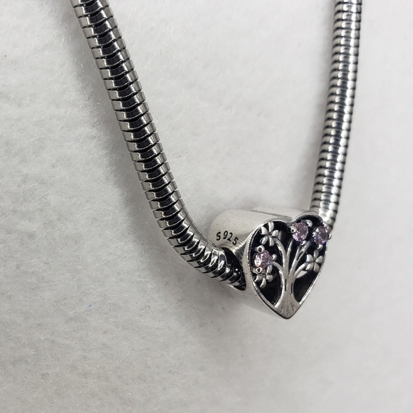 Family Tree Heart Bracelet Charm Pink 925 Sterling Silver Tree of Life Mom Gift - Picture 4 of 4